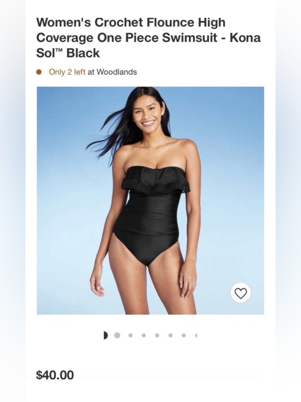 Black Crochet Ruffle Flounce Bandeau One Piece High Coverage Swimsuit Beachwear